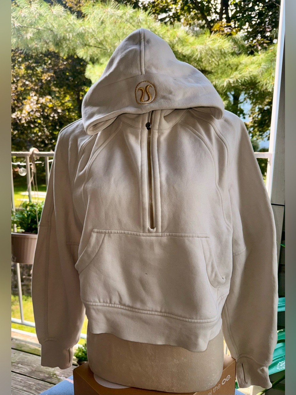 Lululemon Scuba Half‑Zip Hoodie with Gold Embroidery – Size S